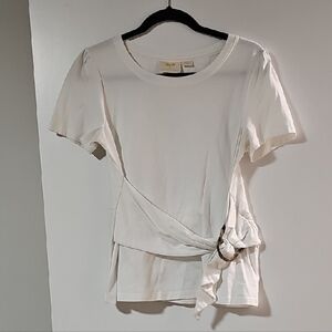 Anthropologie White Short Sleeve Top with Side Tie